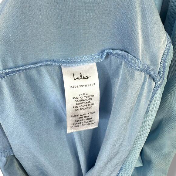 Lulus NWOT Kamara Light Blue Mesh Cutout Knotted Midi Bodycon Dress Small - Picture 11 of 11